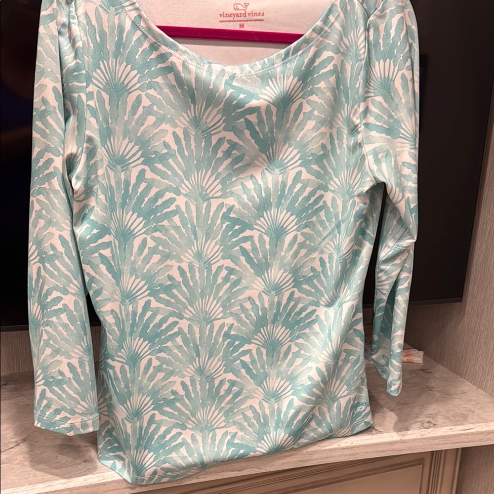 Vineyard Vines Teal and White Long Sleeve Top